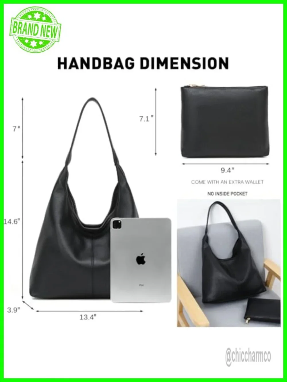 Soft PU Leather Slouchy Hobo Shoulder Bag Large Tote Purse for Work Travel
